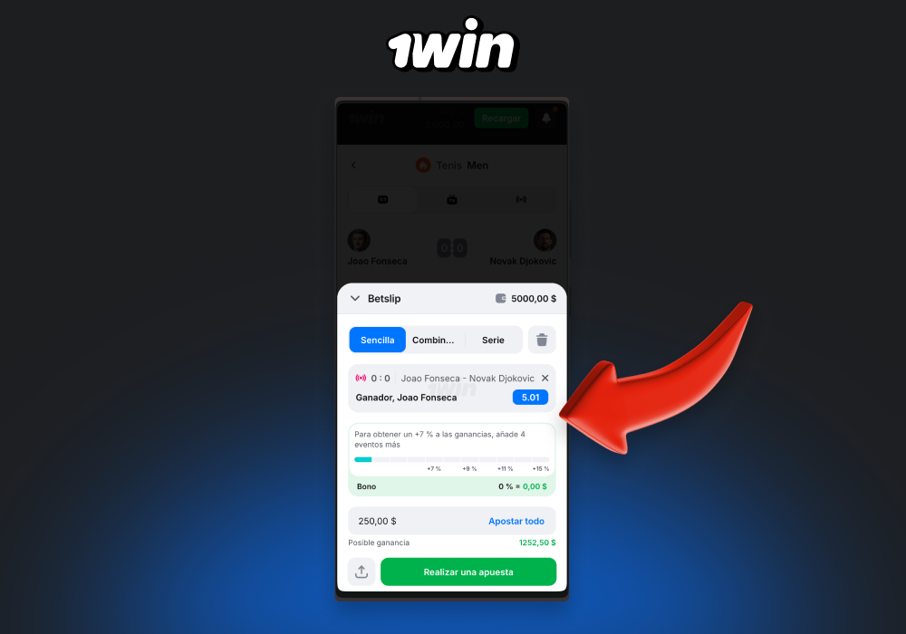 Después de realizar un depósito, los jugadores de la aplicación móvil 1win pueden ir a la sección Deportes o Casino y seleccionar la actividad de juego deseada para realizar una apuesta